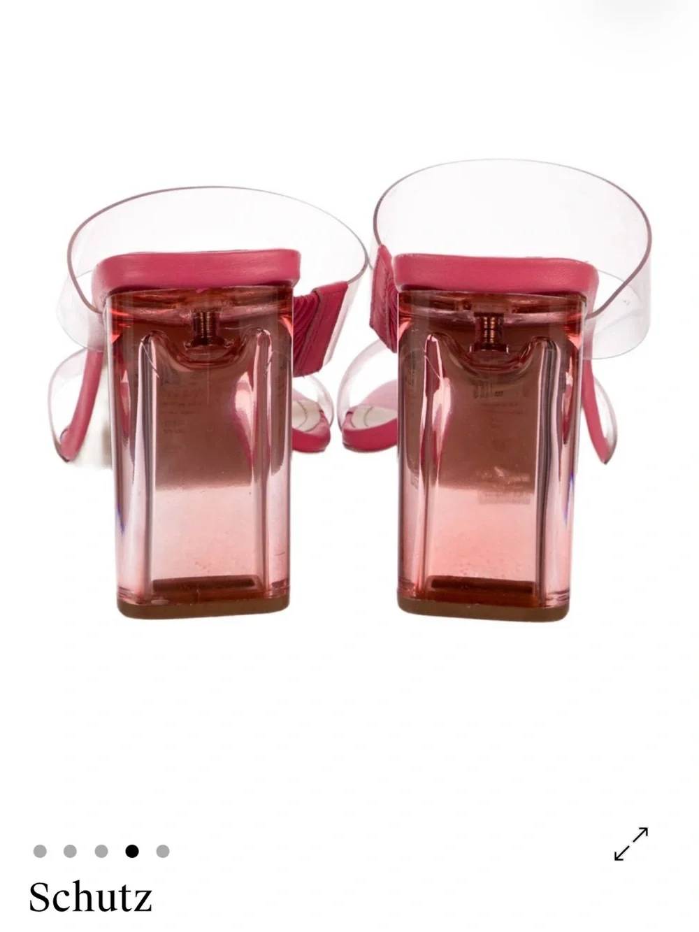 SCHUTZ Pink Clear Strap Block Heel Mule